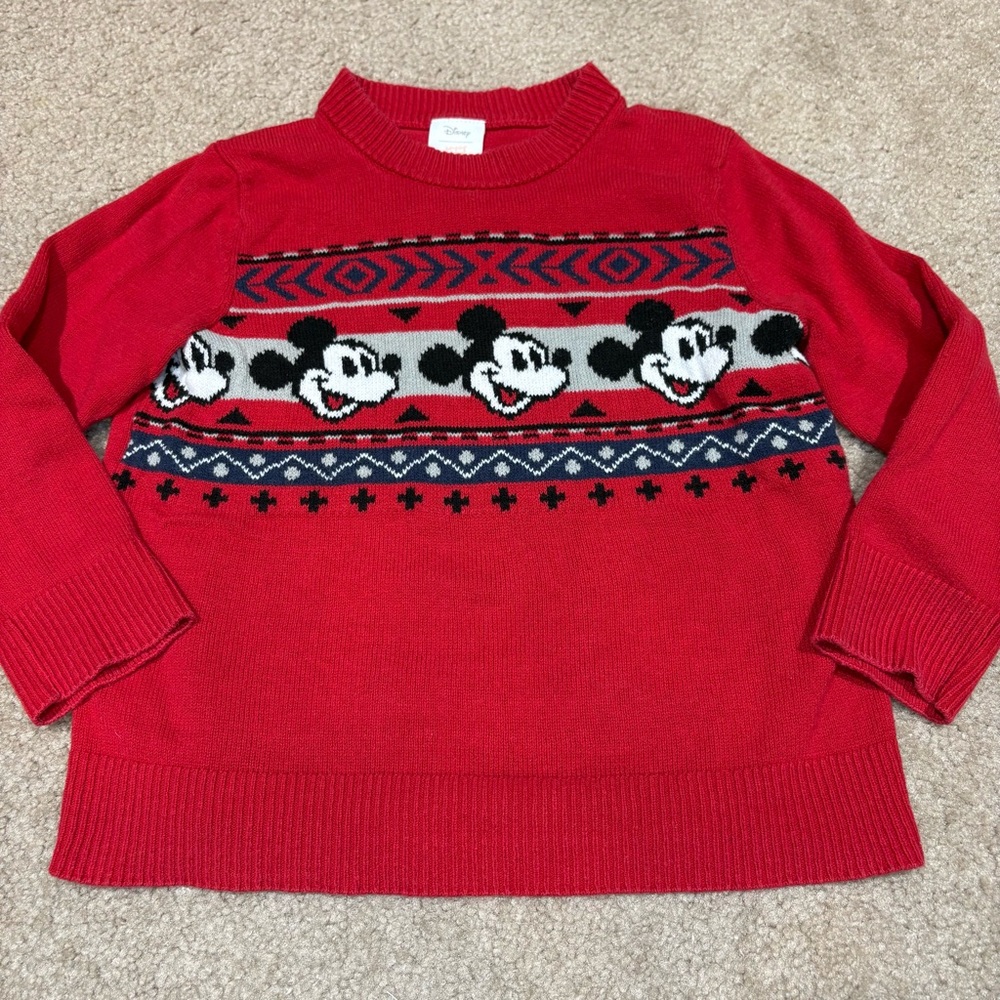 Disney x Jumping Beans Mickey Mouse Fair Isle Sweater Size 4T Red Soft & Cozy
